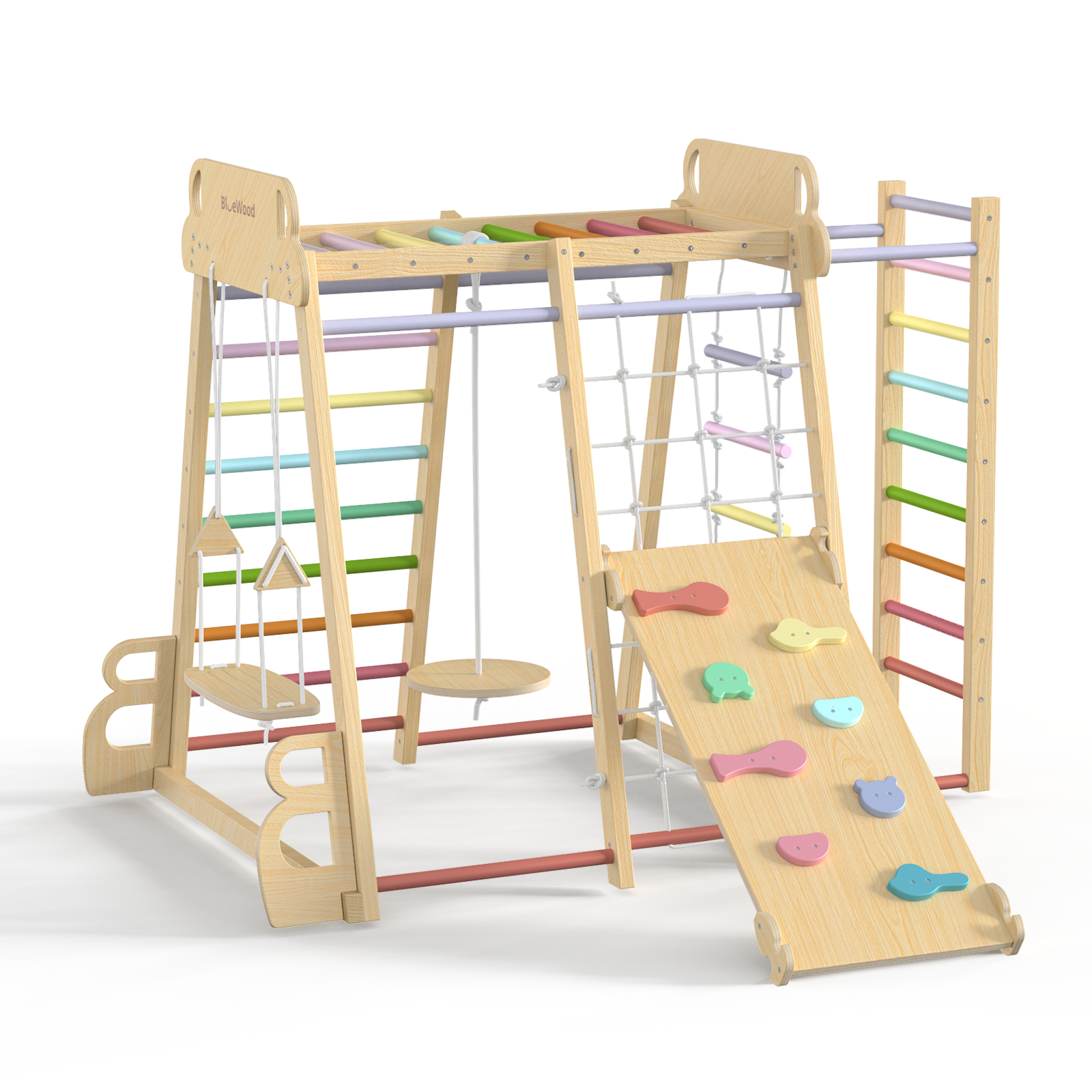 Safari Land - Juegos de columpios para gimnasios de jungla de interior BlueWood® *Tono de madera natural